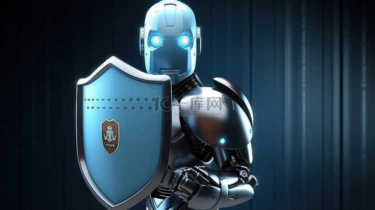 3D渲染机器人监护人用盾牌保护