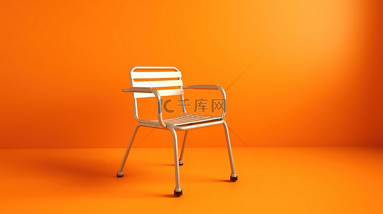 橙色背景下单色椅子的 3D 渲染