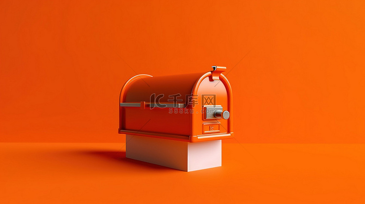橙色背景下的 3D 渲染单色邮箱