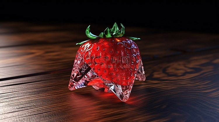 3d 渲染晶莹剔透的草莓在乌木