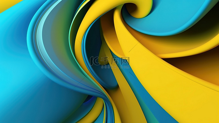 明亮的黄色和蓝色色调的当代抽象