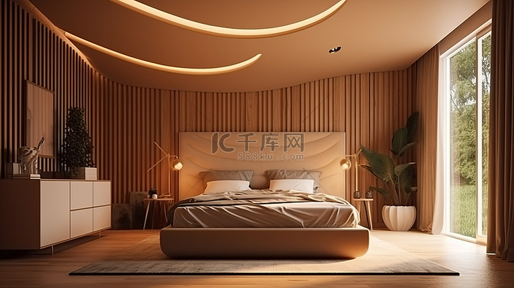 米色和棕色色调的温暖宜人的卧室