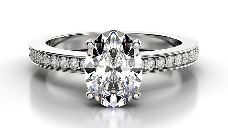 椭圆形钻石订婚戒指的 3D 渲