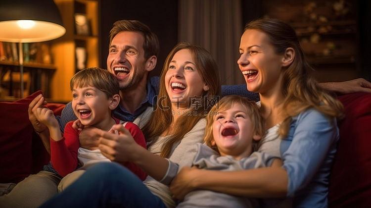 幸福的一家人一起享受 3D 电