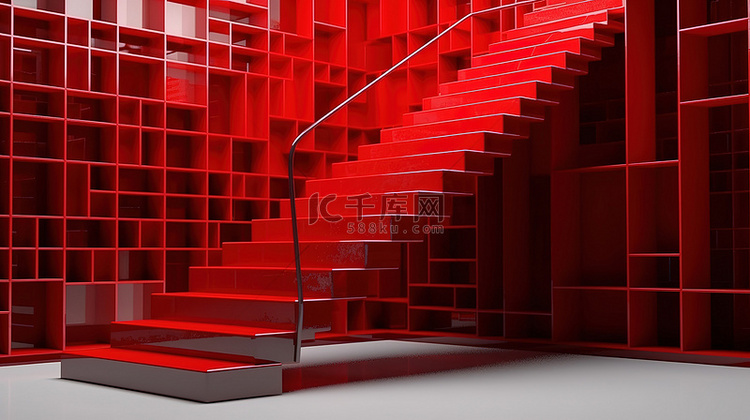 3d 渲染中的红色楼梯