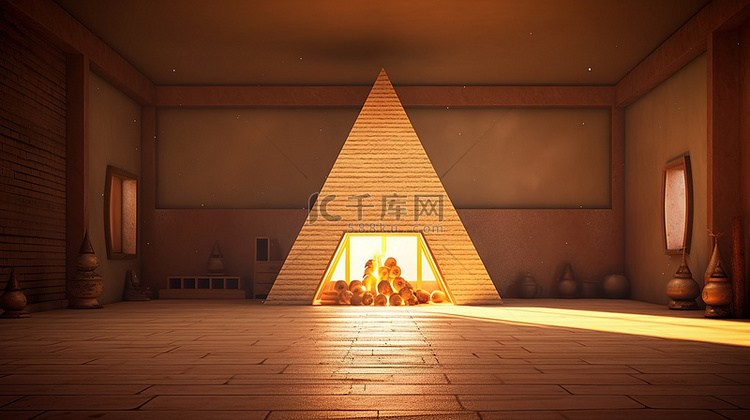 带烟囱的金字塔形大厅在背景中营