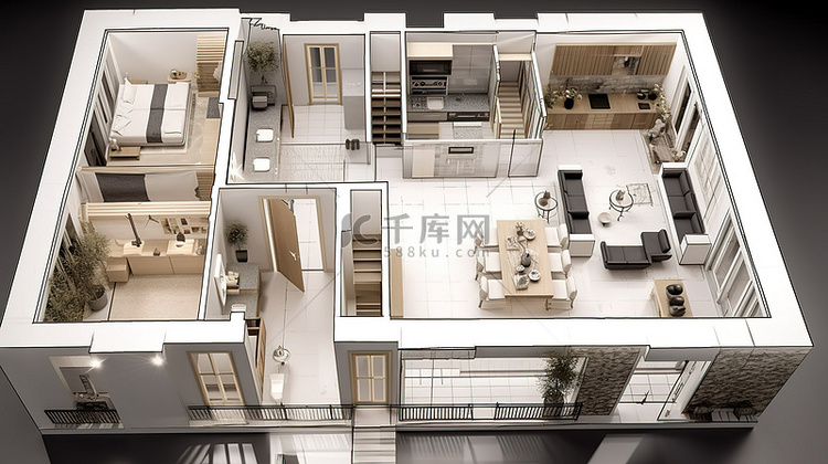 房子蓝图的 3d 可视化