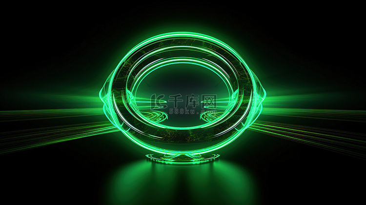 3d 渲染绿色电圆发光霓虹灯激