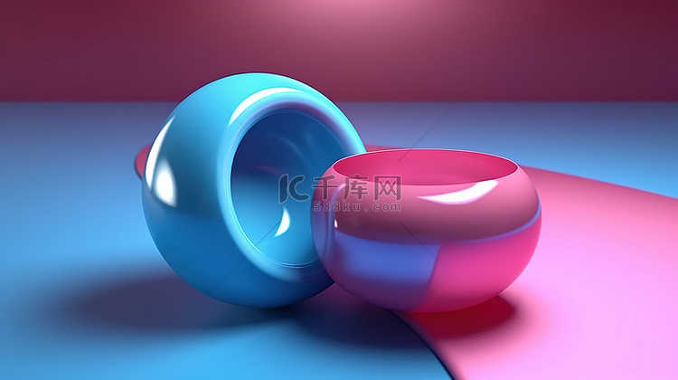 蓝色和粉色色调的 3D 渲染