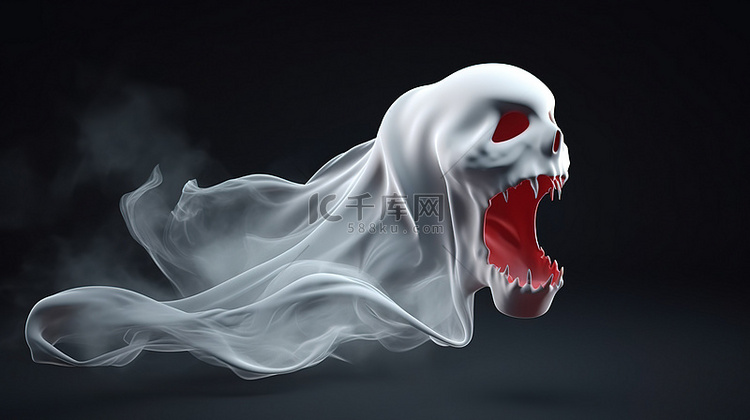 怪异的 3D 插图漂浮白色幽灵