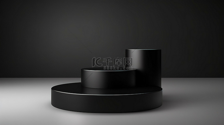 黑色圆柱形 3D 插图基座产品展示