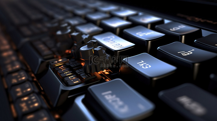 黑色键盘，在科技和商业主题背景