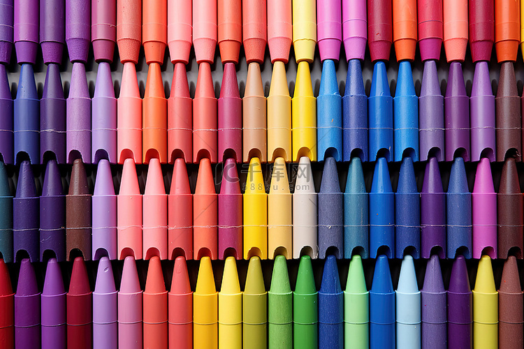 彩色蜡笔排成一排