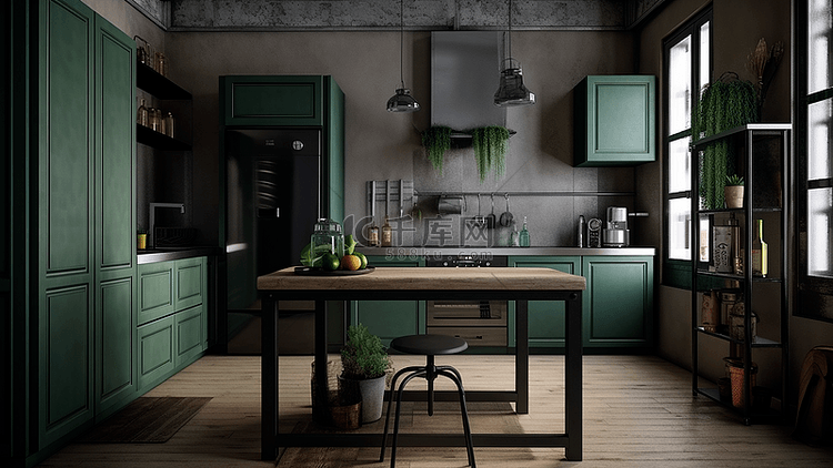 厨房绿色背景