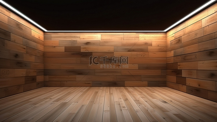 木墙和地板背景的美观 3D 渲
