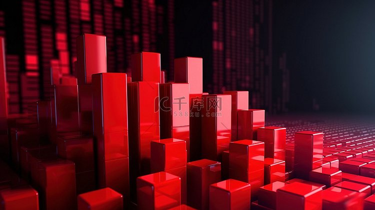 3d 渲染中红色股票市场分析业