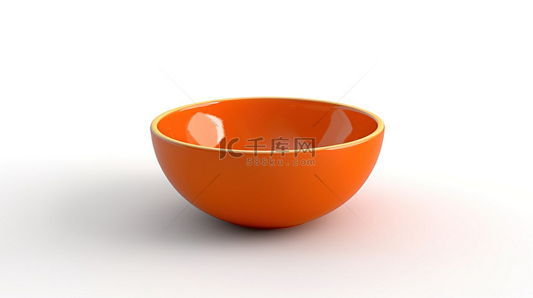 带有橙色陶瓷碗的白色背景的 3