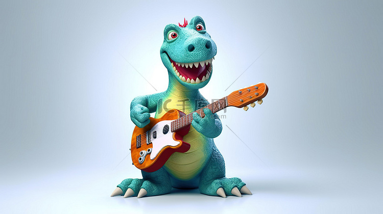 有趣的 3d 恐龙弹奏吉他