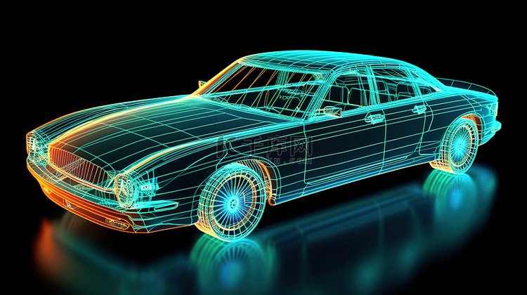 令人惊叹的线框汽车全息图 3D