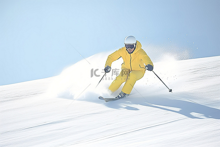 一个人从斜坡上滑雪