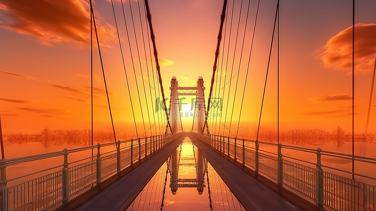雄伟的吊桥上的日落辉光，充满活