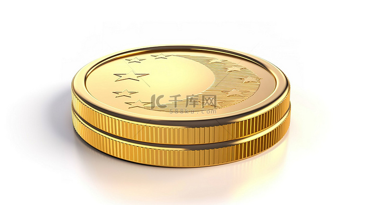白色背景下欧元金币的 3D 渲