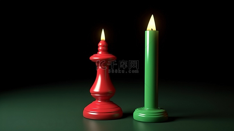 3d 红色烛台图和绿色烛台渲染