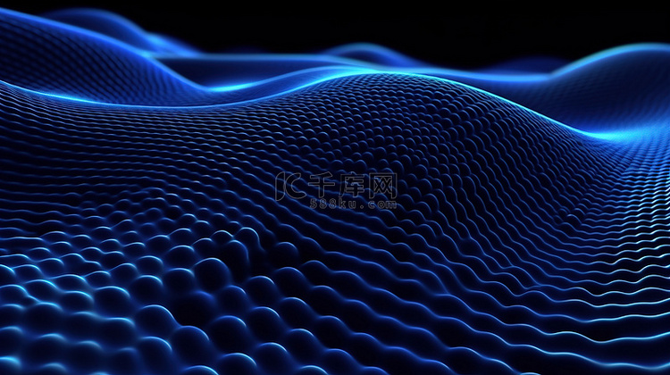 3d 渲染蓝色抽象波与虚线技术