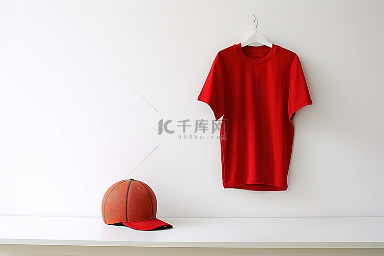 白色背景中的帽子 T 恤和篮球