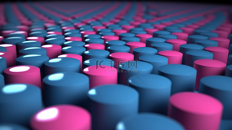 粉色和蓝色的圆形行的 3D 插图
