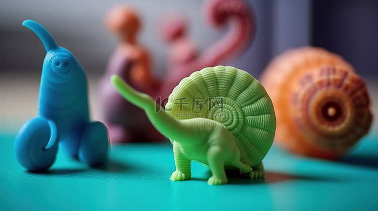 3D 打印的大象蜥蜴和蜗牛玩具
