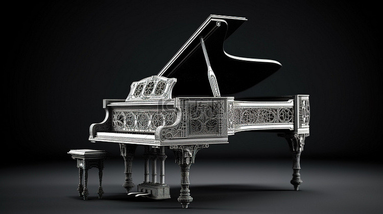 通往老式钢琴 3D 机身结构和