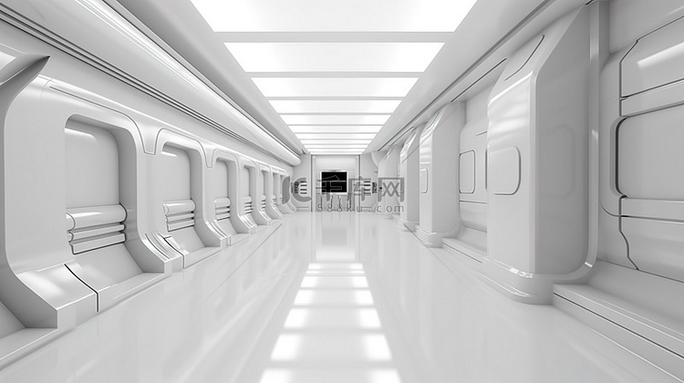 未来派走廊建筑 3D 渲染室内设计