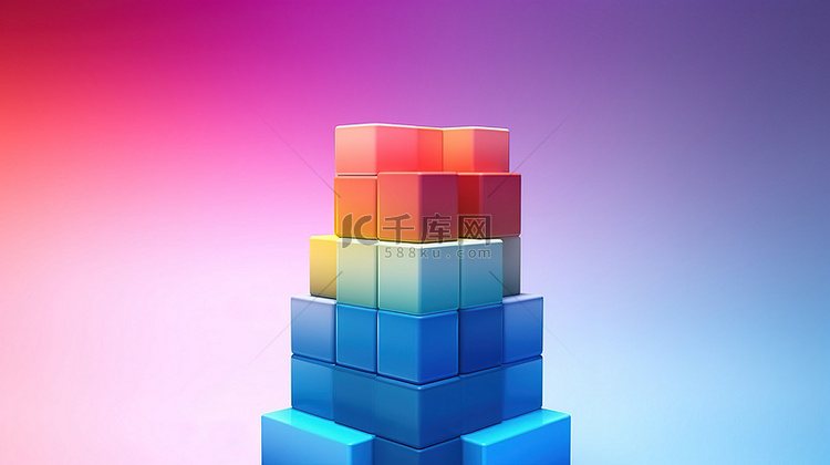 以渐变颜色堆叠的立方体的 3D