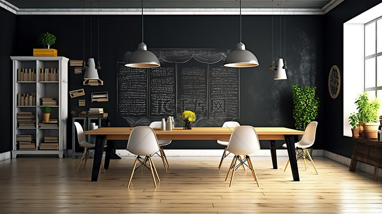 复古风格的办公室装饰黑板墙优雅