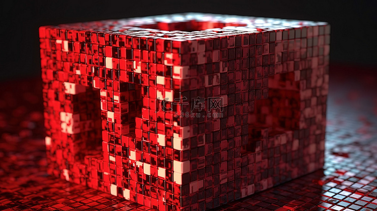 像素化红色美元块立方体标志的关