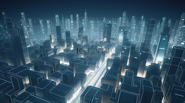 智能城市概念 3D 渲染未来城