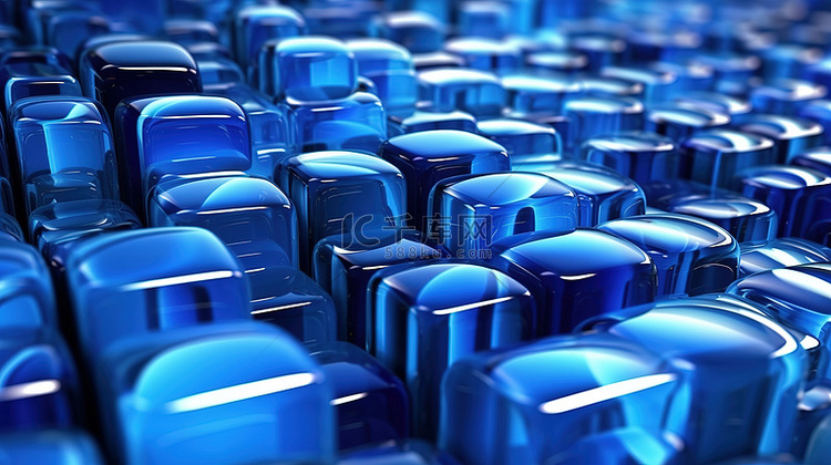 蓝色玻璃抽象背景的 3d 渲染