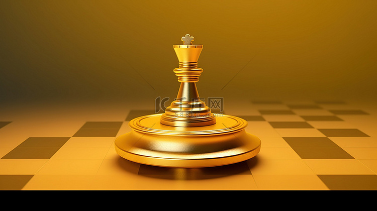 1 棋子徽章 3D 渲染的黄金