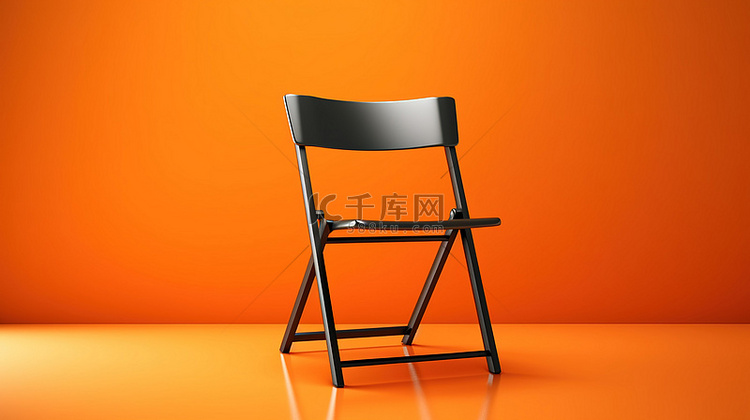 橙色背景与单色折叠椅的 3D 渲染