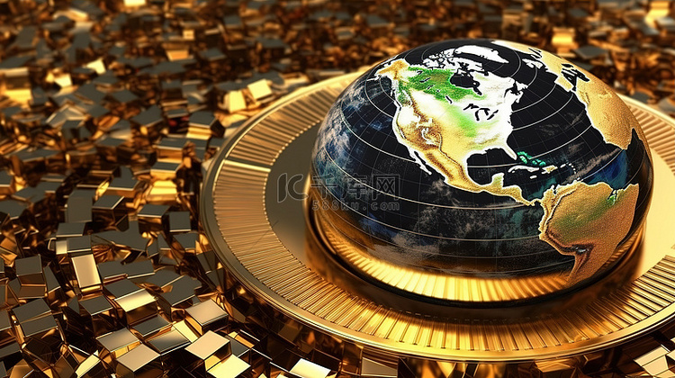 全球货币金币和纸币环绕地球的 