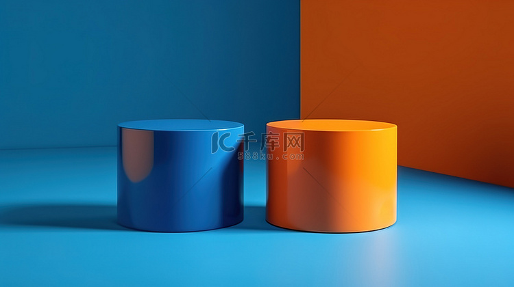 蓝色和橙色背景上 3D 渲染的
