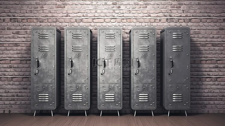 金属储物柜靠砖墙定位 3D 设计