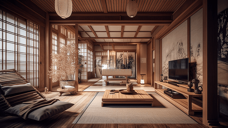 室内日式风格家具背景