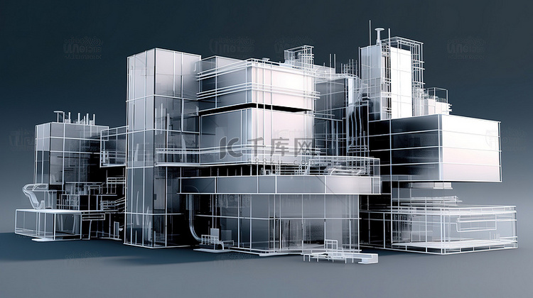 3D 渲染建筑中现代建筑模型的