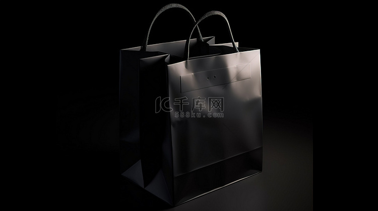 孤立的黑色背景上的纸质购物袋 