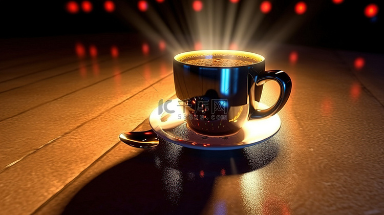 3D 渲染的咖啡杯被神秘的暗光