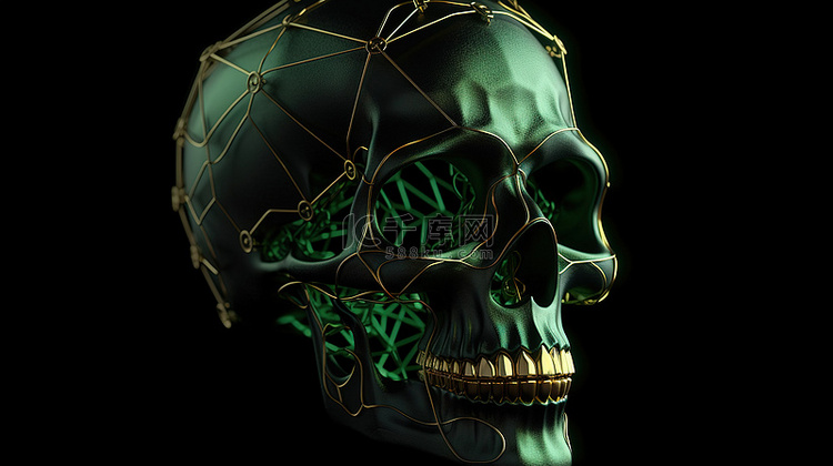 黑色背景上的神经丛设计中的绿色
