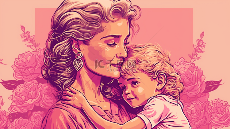 母亲和孩子粉色温馨母亲节背景