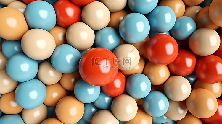 米色棕色和蓝色的各种球体，中性